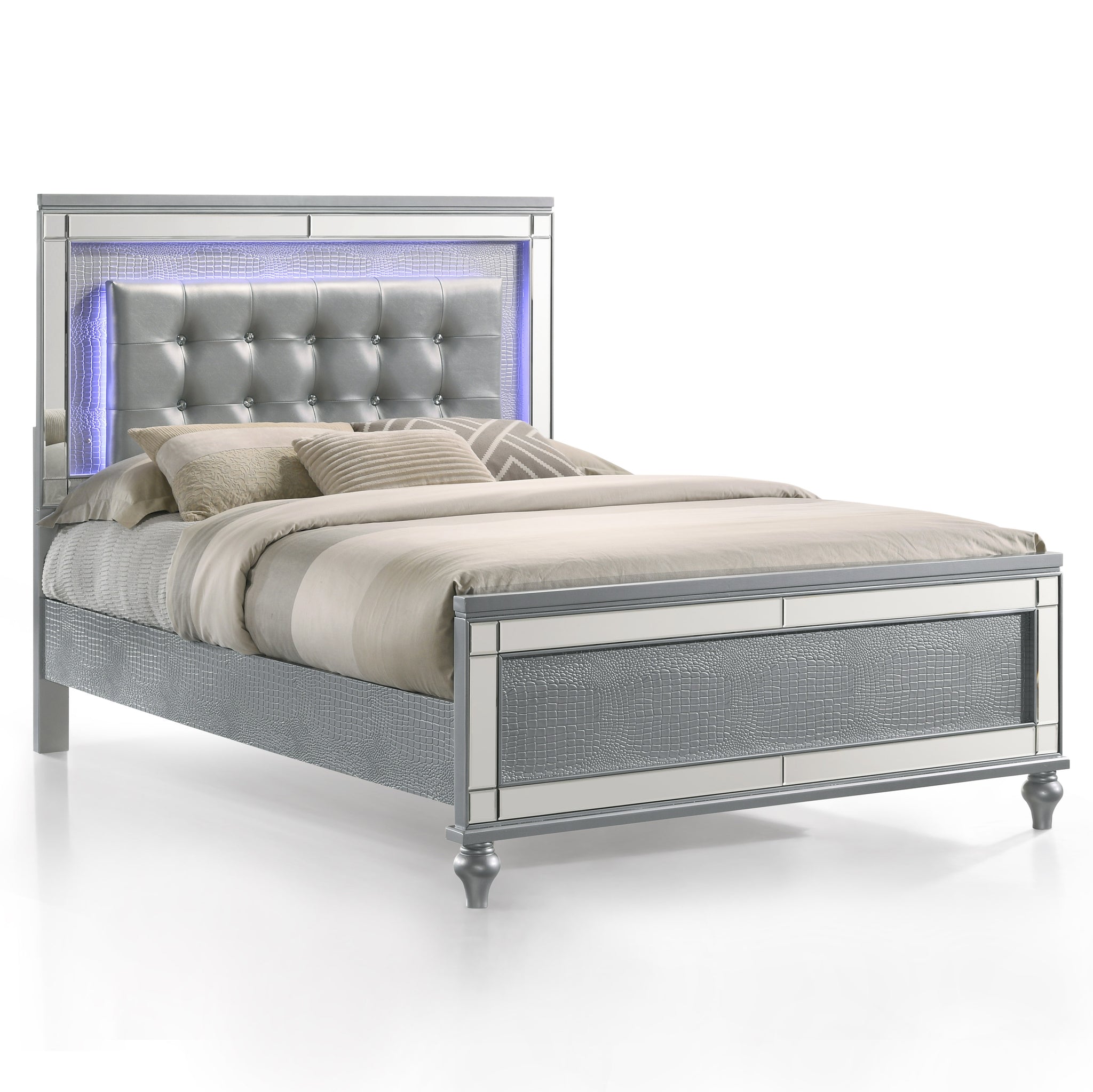 Valentino Bed w/ LED Lighting - Silver