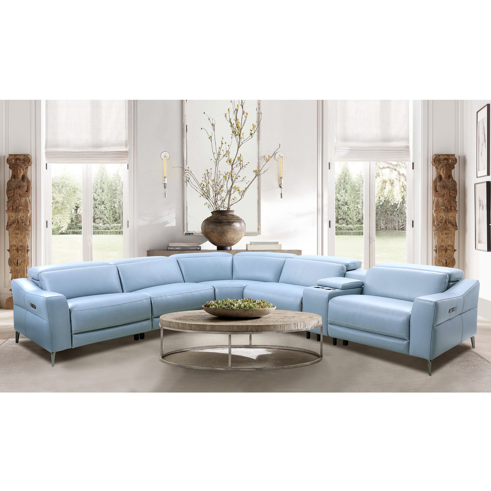 U50527HM Power Leather Sectional - Light Blue
