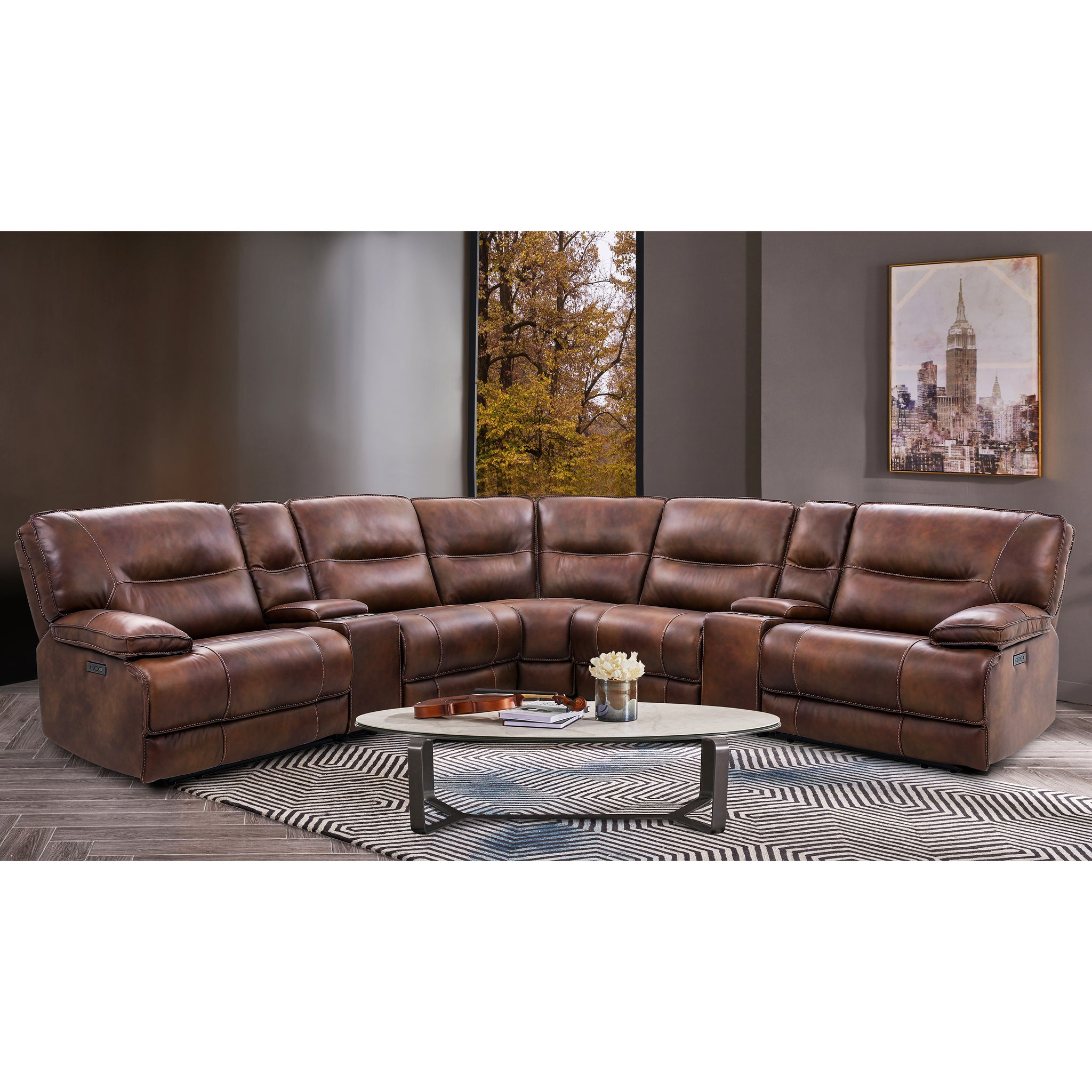 UX70048HM Power Leather Sectional - Brown