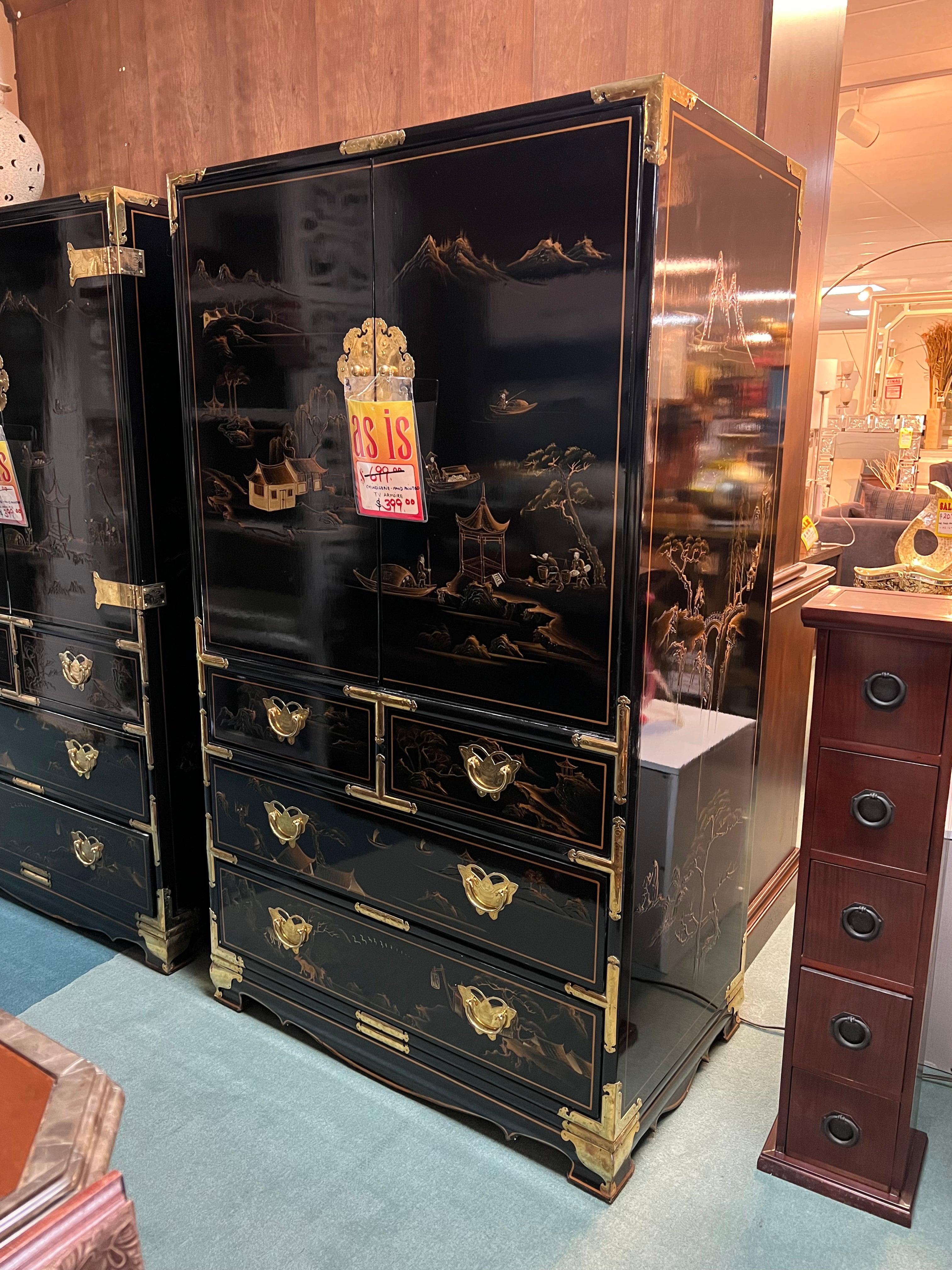 1980s Postmodern Black Lacquer Armoire Cabinet 1980s Postmodern Black Lacquer Armoire Cabinet
