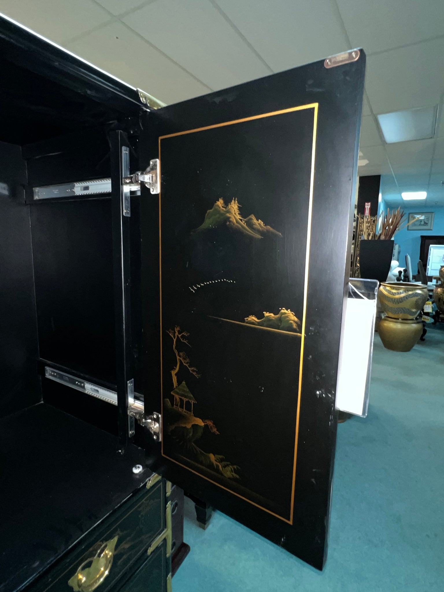 Black Lacquer Oriental Storage Armoire