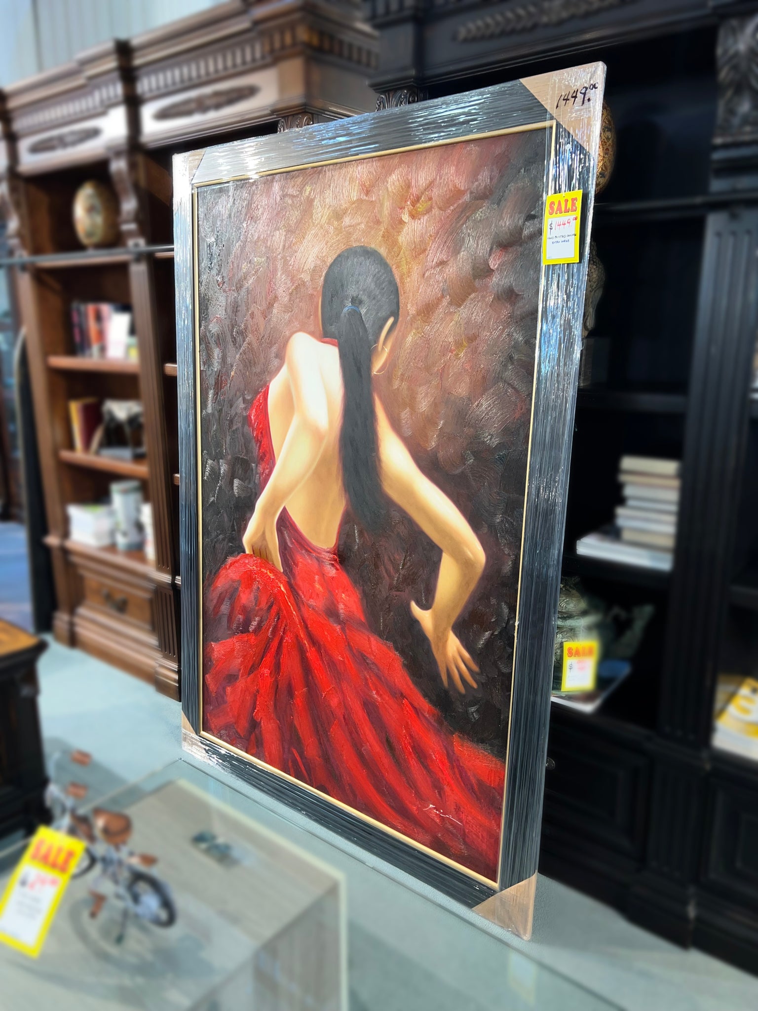 Woman in Red Dress Painting - Hand Painted