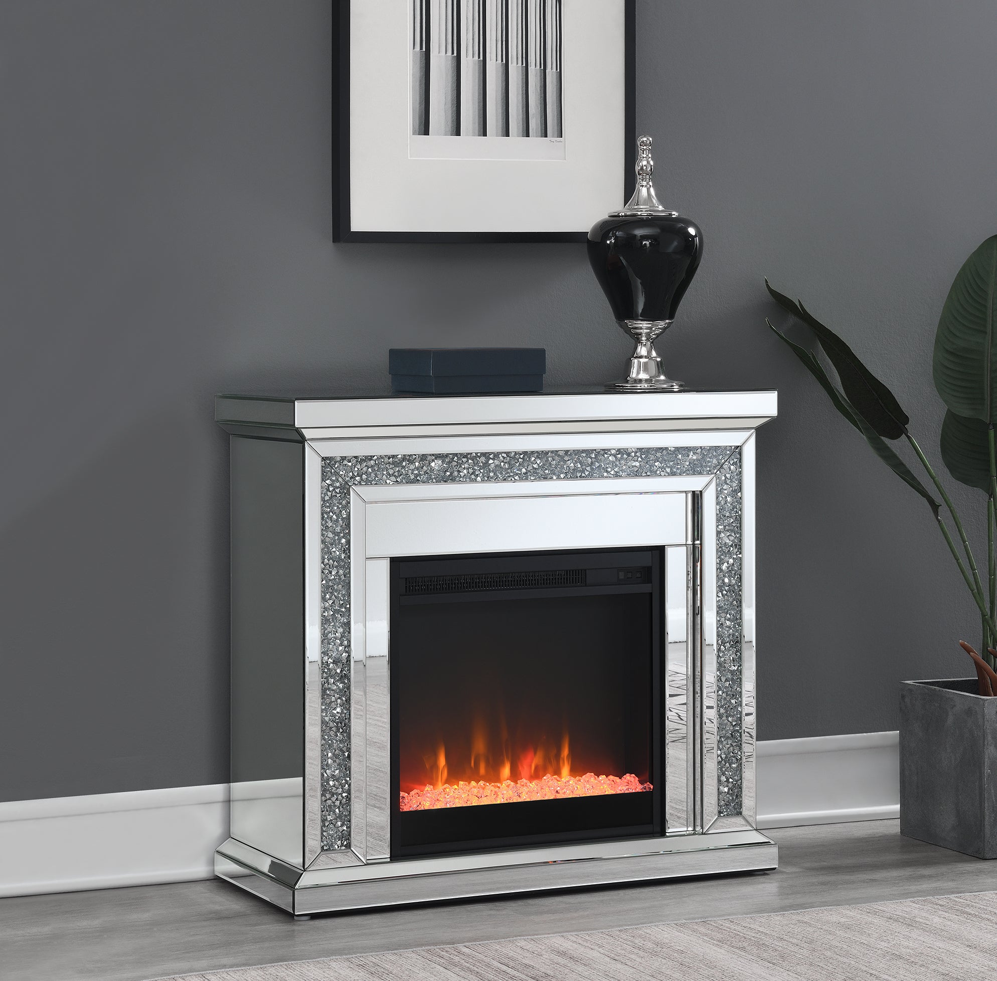 Lorelai Freestanding Mirrored Fireplace