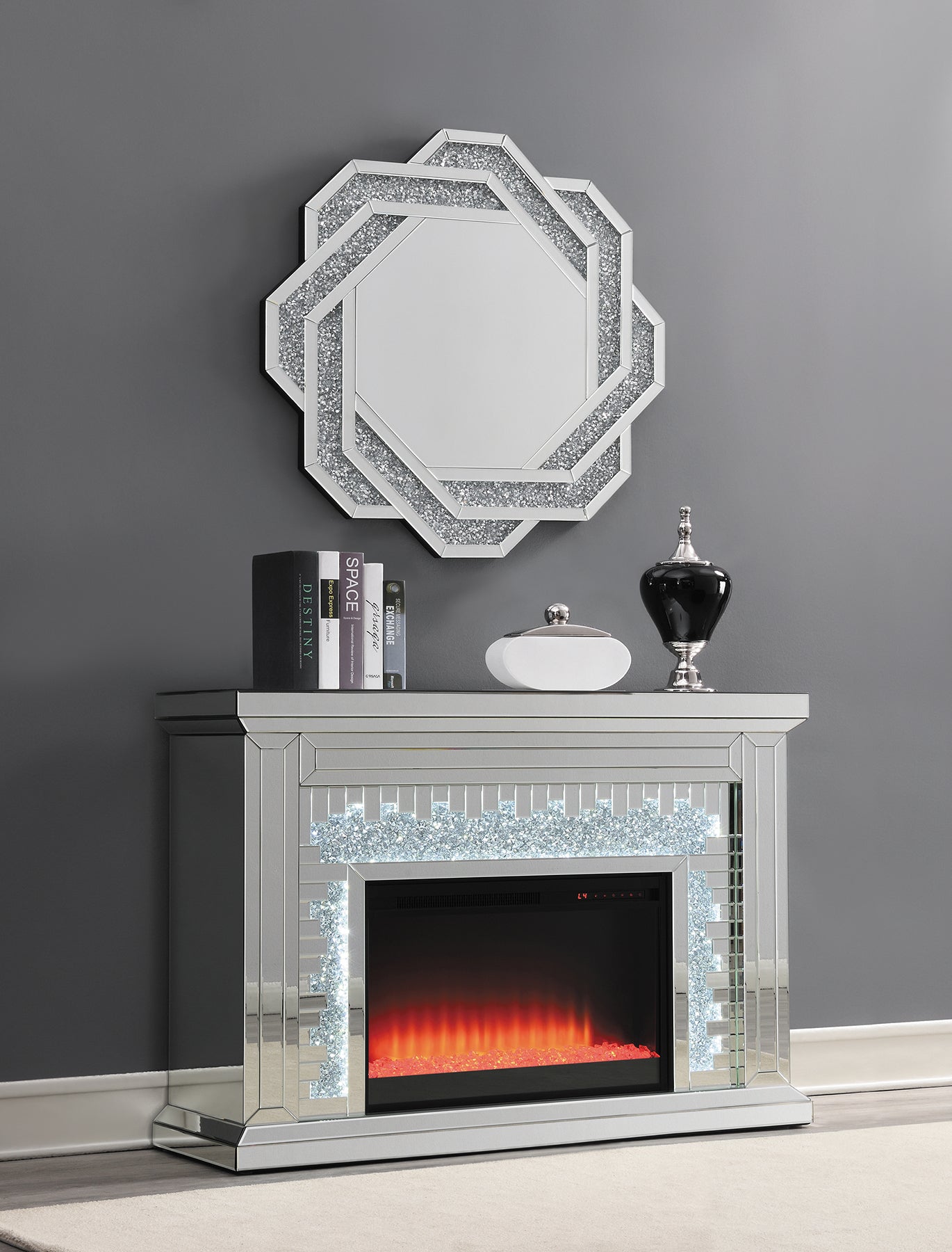 Gilmore Freestanding Mirrored Fireplace