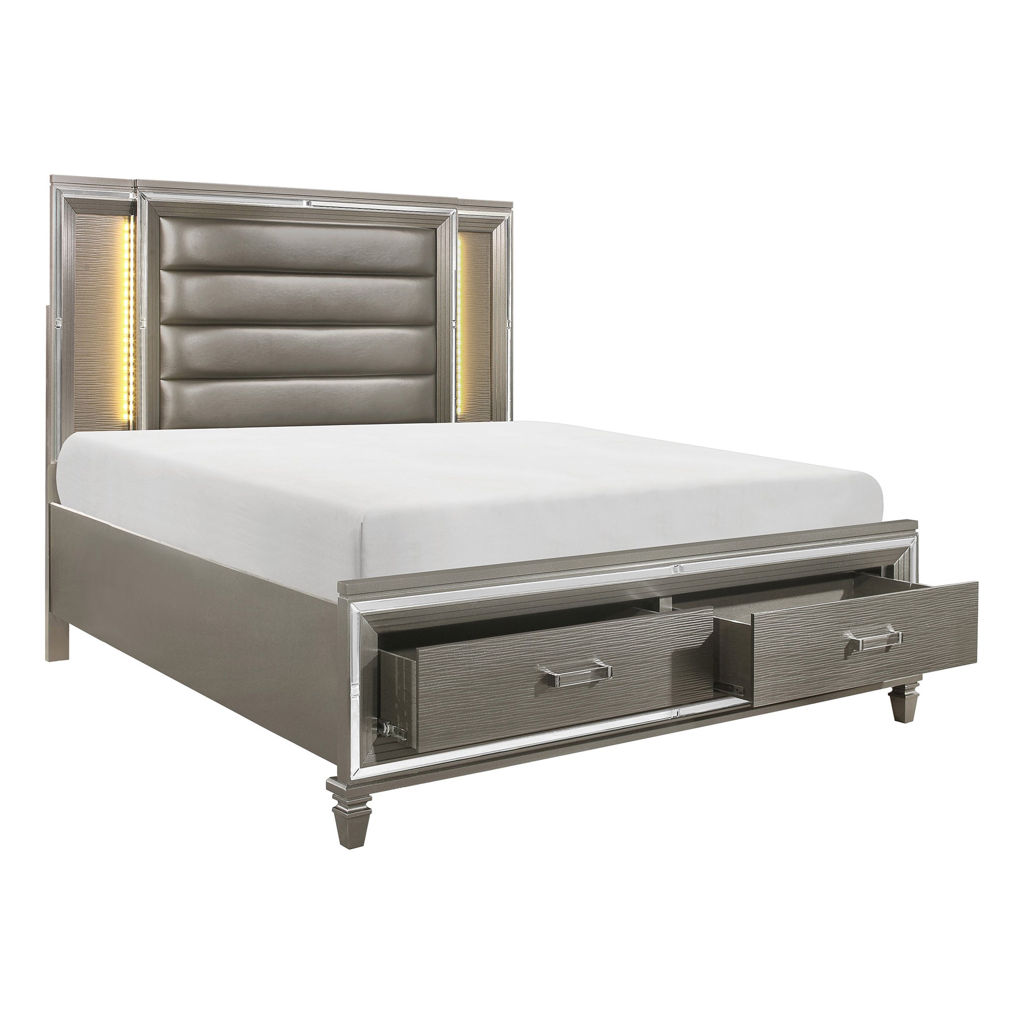 Tamsin Storage Bed w/ LED Lighting - Silver Gray