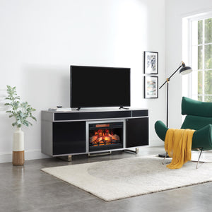 Enterprise TV Stand with Fireplace and Sound Bar - Gray