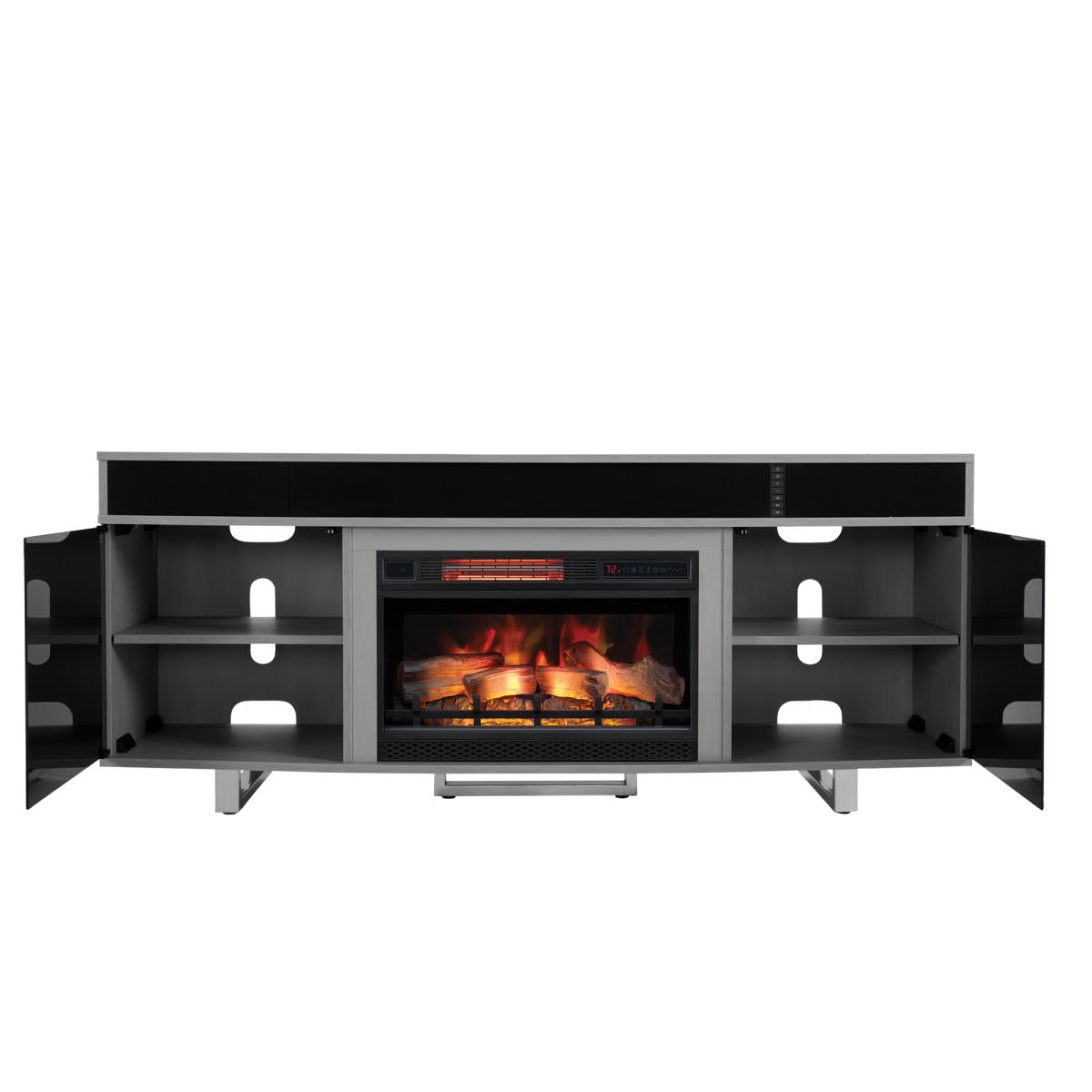 Enterprise TV Stand with Fireplace and Sound Bar - Gray
