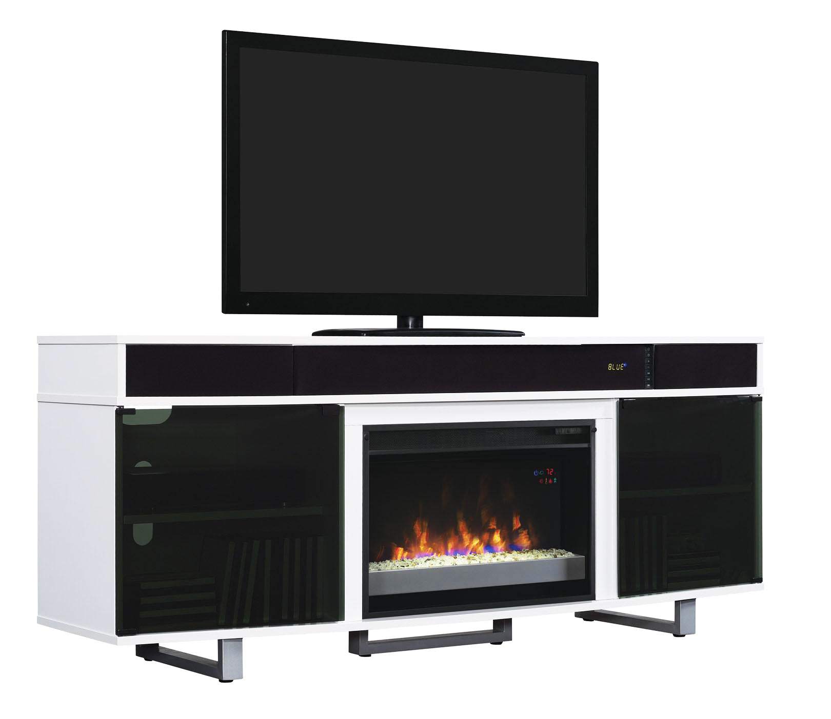 Enterprise TV Stand with Fireplace and Sound Bar - White